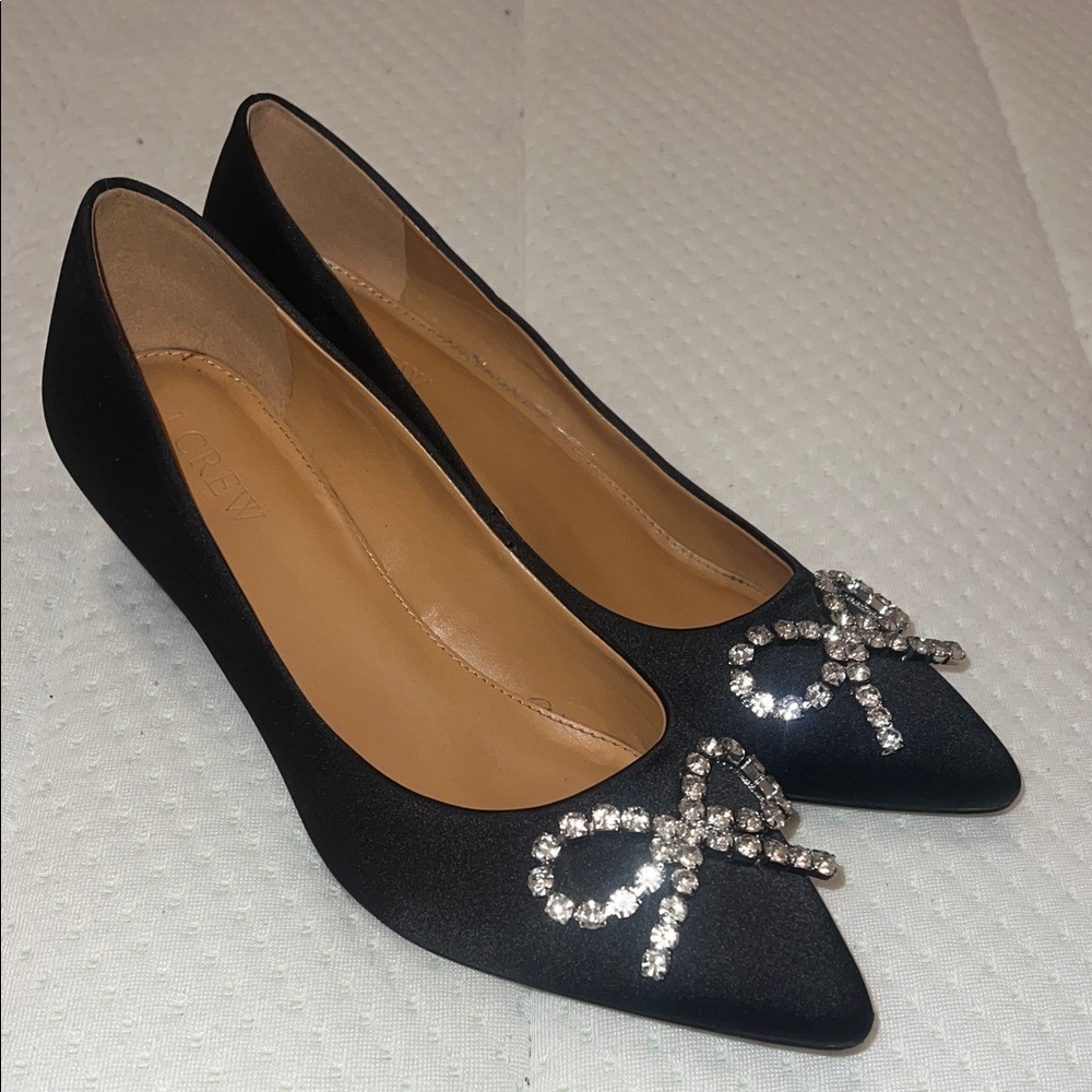 J. Crew Black Flats with Silver Embellishments